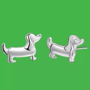 Silver Dachshund Dog Dainty Studs Earrings